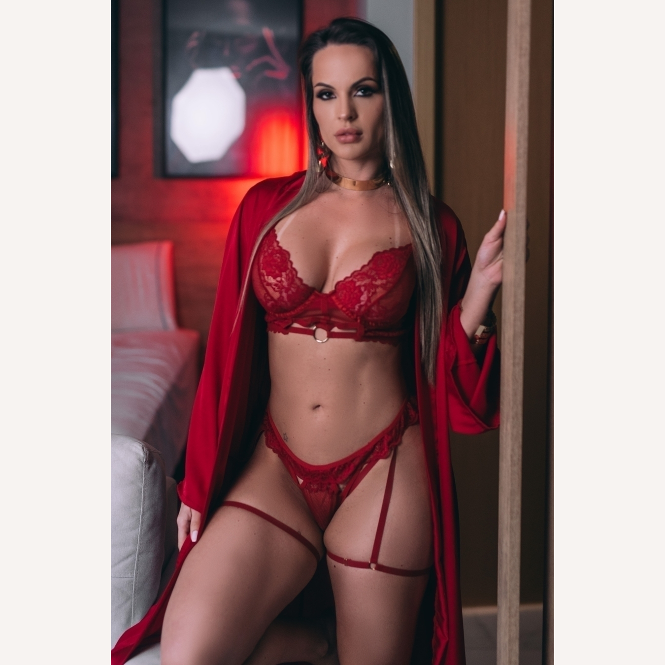 Conjunto Vermelho Com Ligas Frase Goza Dentro