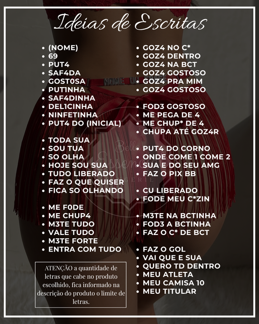 Calcinha fio duplo Time Personalizada Nome ou Frase (até 14 letras)