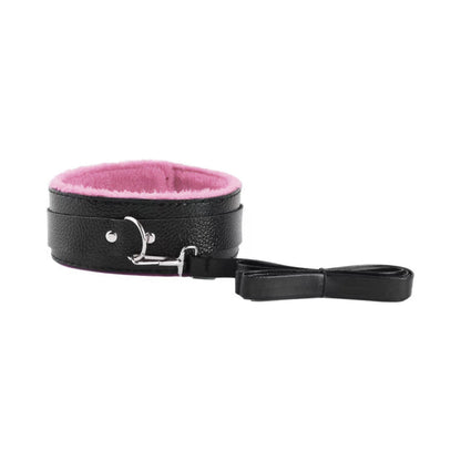 Coleira Bondage em Couro e Guia Preto e Rosa