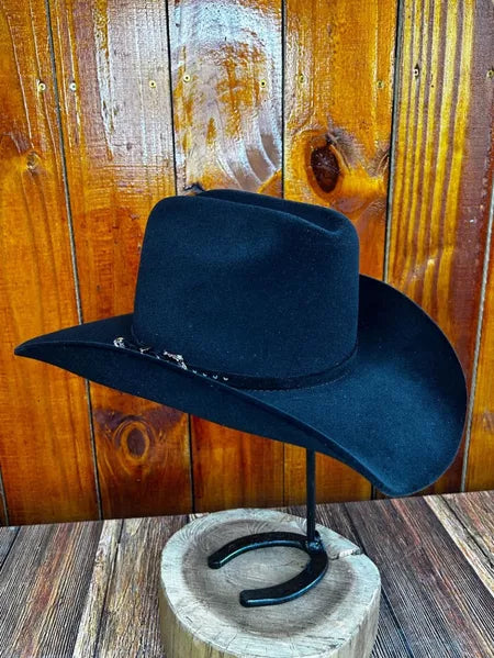 Chapéu Texas Country Montana Preto Aba 10 Aveludado Unissex Bandinha Couro