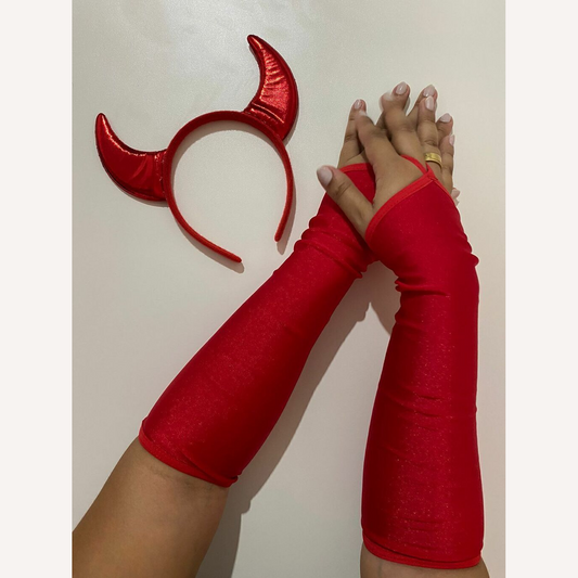 Kit Tiara Diaba + Luvas Longa Miteni Fantasia Halloween Carnaval Bailes