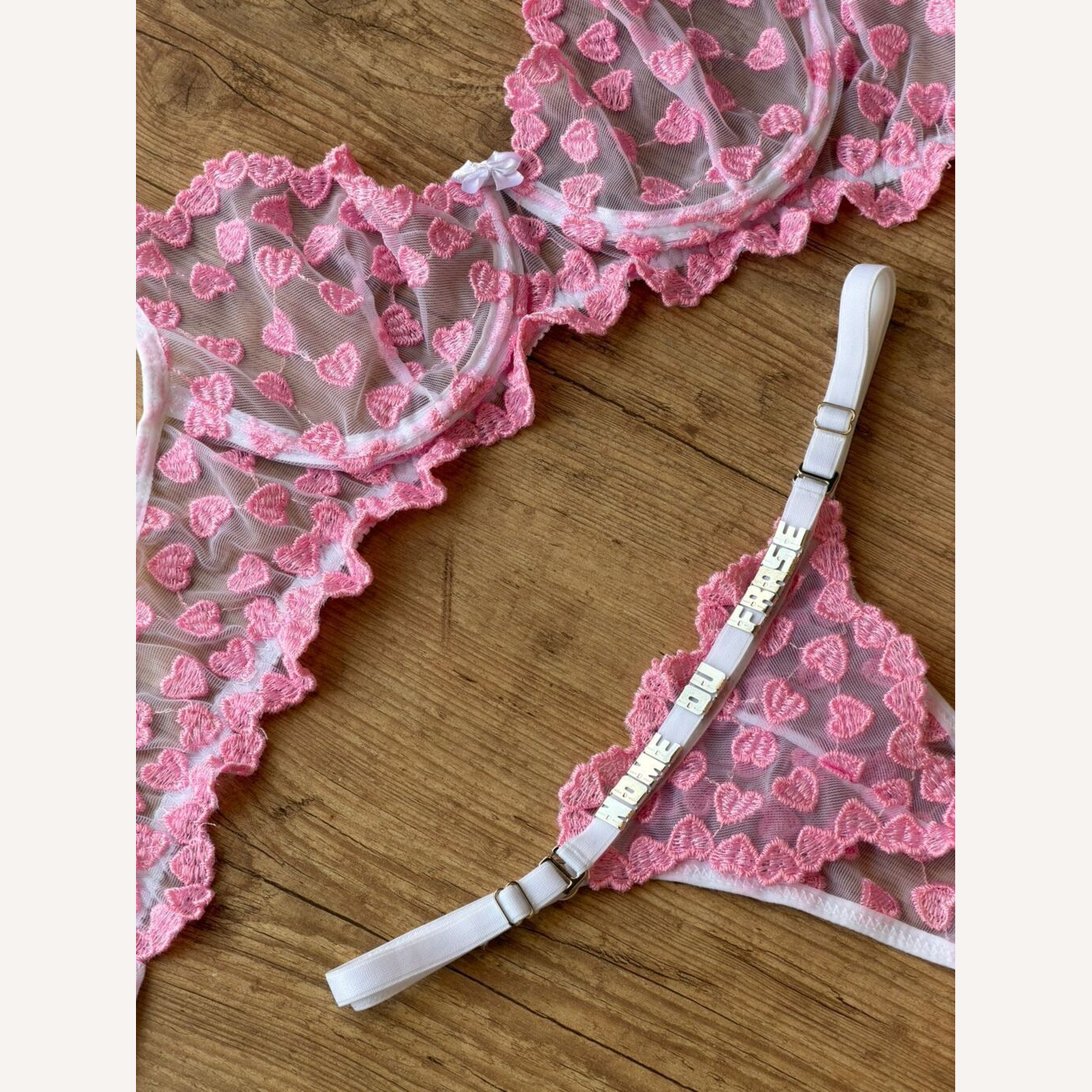 Conjunto Encanto Branco com Rosa Personalizável 15 letras