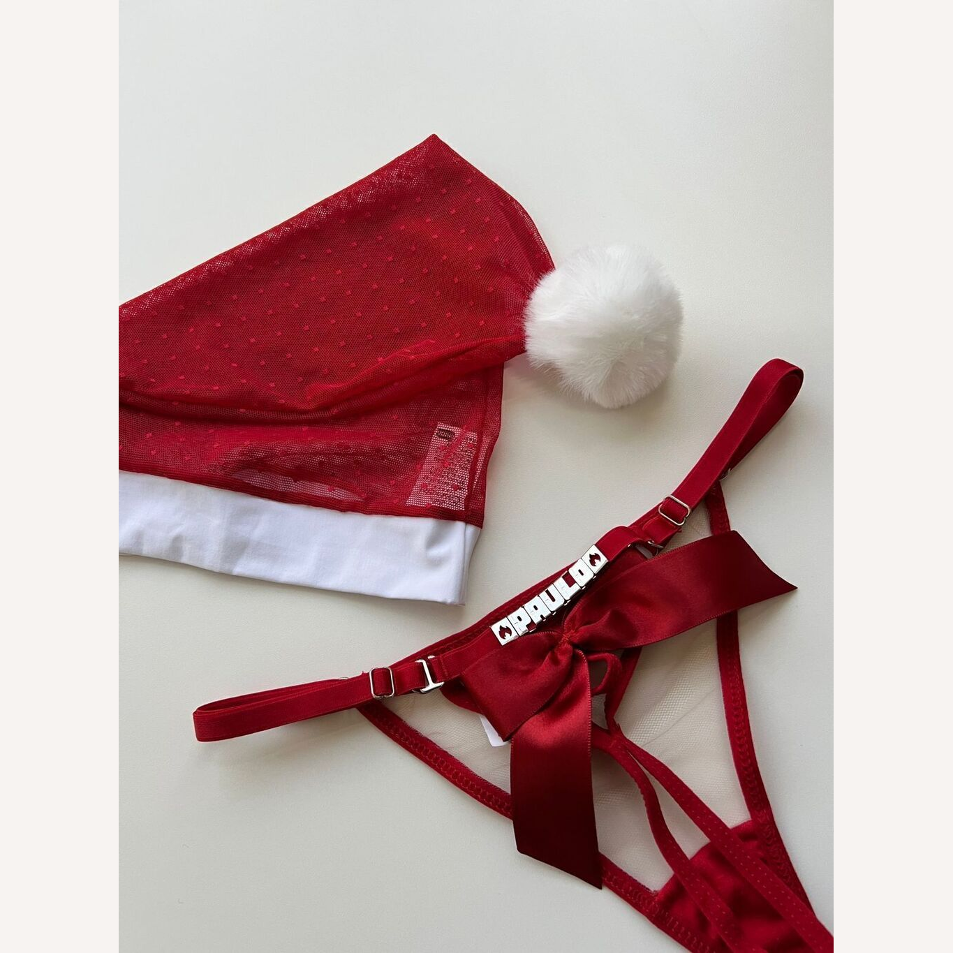 Kit Mamãe Noel Laço Calcinha Personalizável + Gorro até 10 letras)