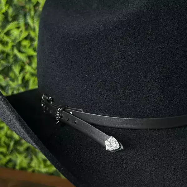 Chapéu Texas Country Montana Preto Aba 10 Aveludado Unissex Bandinha Couro