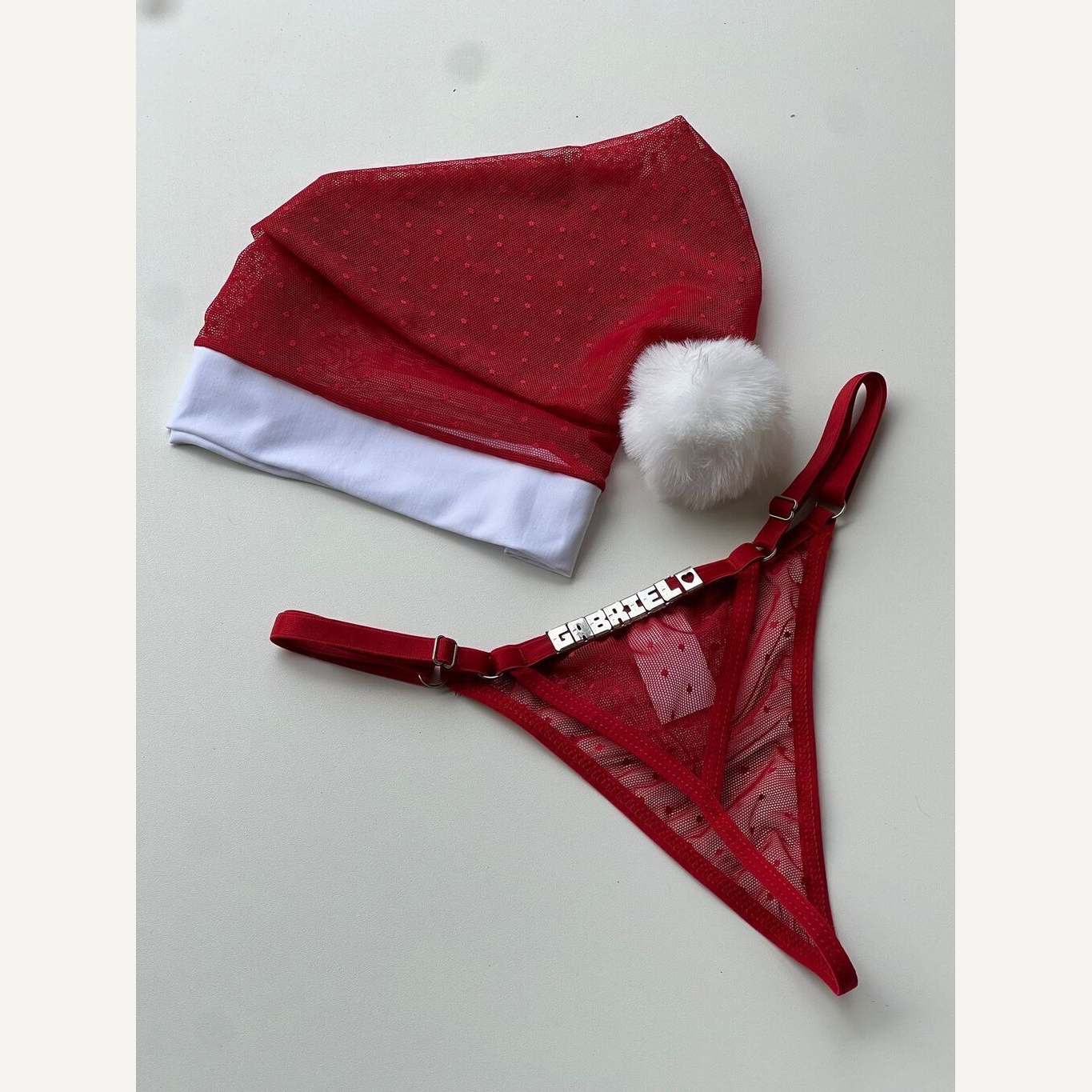 Kit Gorro e Calcinha Mamae Noel Deluxe Personalizável até 10 Letras