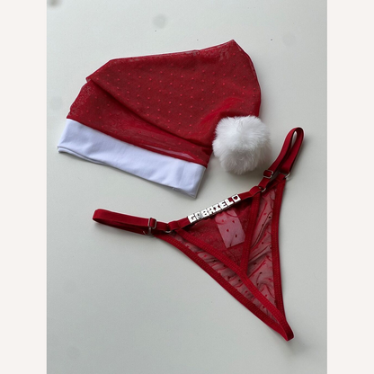 Kit Gorro e Calcinha Mamae Noel Deluxe Personalizável até 10 Letras