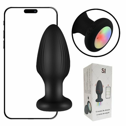 Plug Anal em Silicone 10 modos de vibração Luz de Led - Recarregável Controle remoto sem fio - 9x3,1