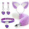 Kit Rabo De Raposa Tiara Orelhas Branco e Lilas