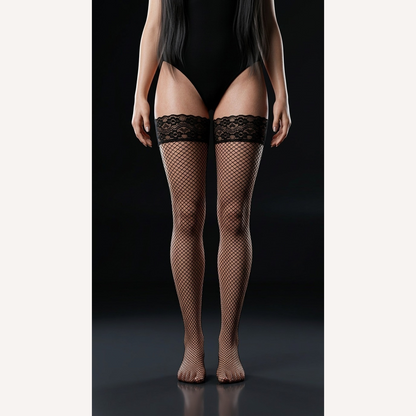 Meia Fina 7/8 Arrastão Com Renda Na Coxa ( Sem Silicone)