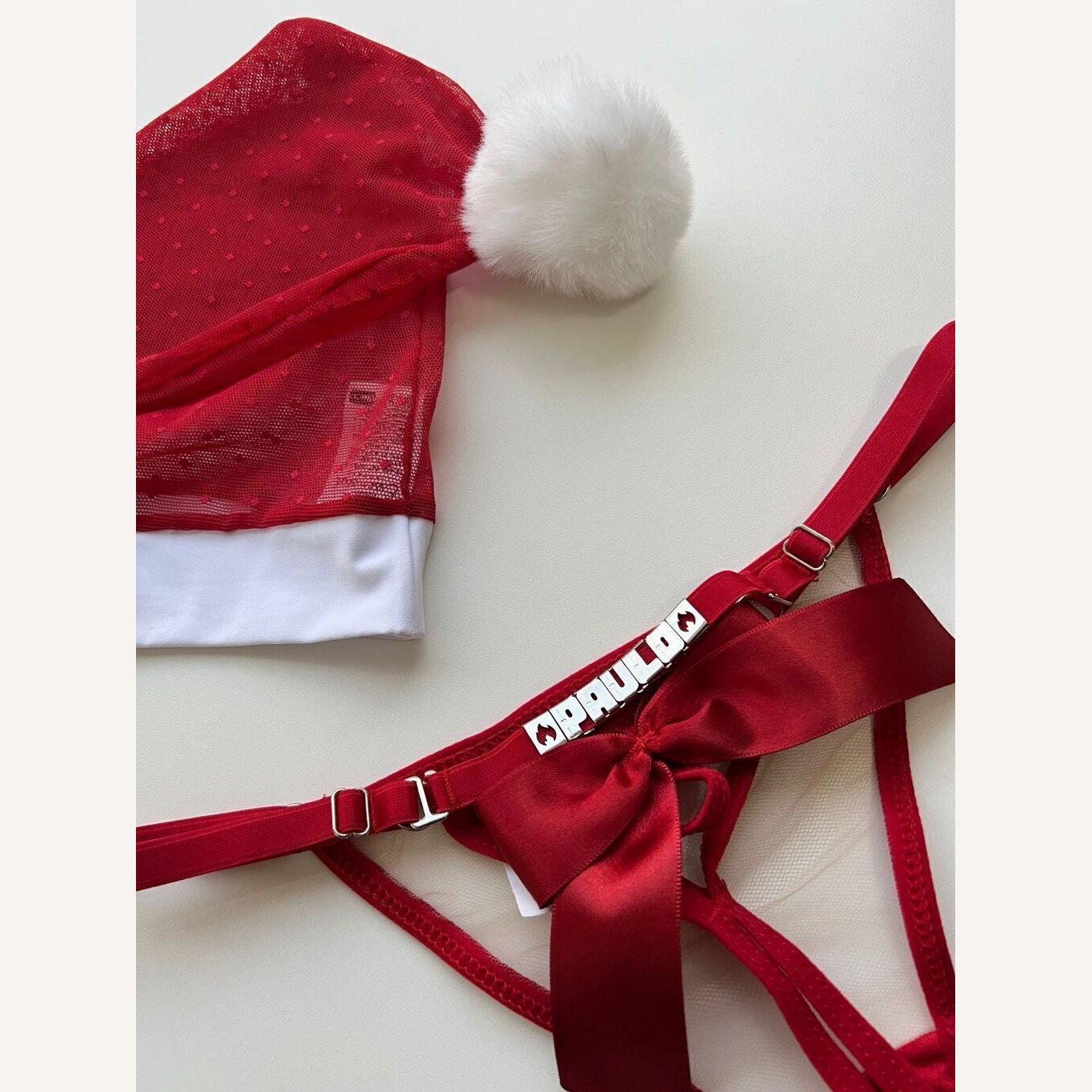 Kit Mamãe Noel Laço Calcinha Personalizável + Gorro até 10 letras)