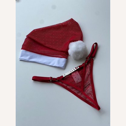 Kit Gorro e Calcinha Mamae Noel Deluxe Personalizável até 10 Letras