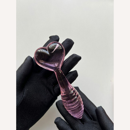 Plug Anal de Vidro Colmeia com Base de Coração - 13,0 x 3,0 cm