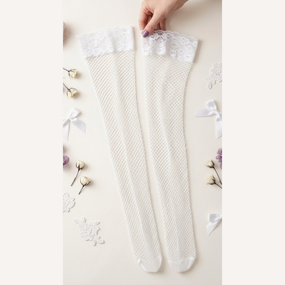 Meia Fina 7/8 Arrastão Com Renda Na Coxa ( Sem Silicone)