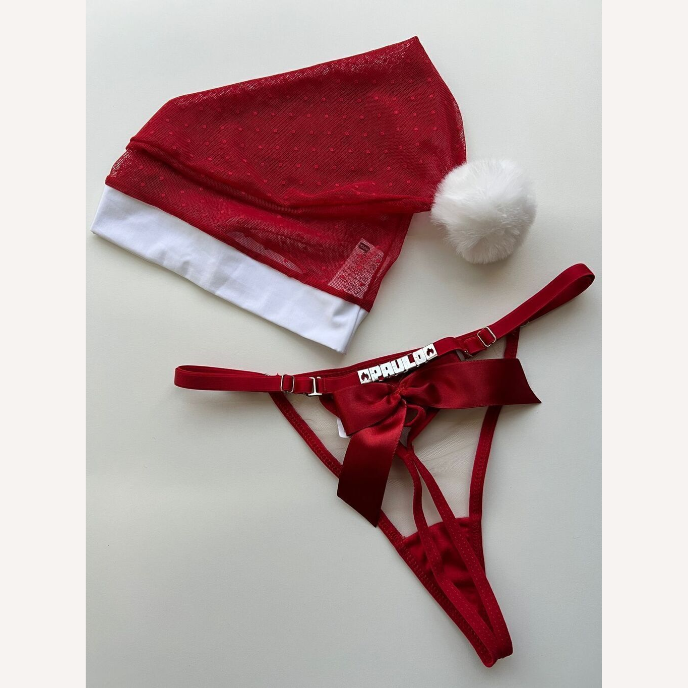 Kit Mamãe Noel Laço Calcinha Personalizável + Gorro até 10 letras)