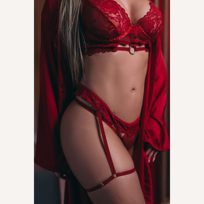 Conjunto Vermelho Com Ligas Frase Goza Dentro