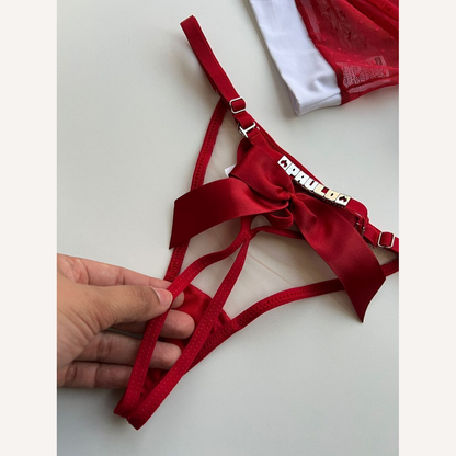 Kit Mamãe Noel Laço Calcinha Personalizável + Gorro até 10 letras)