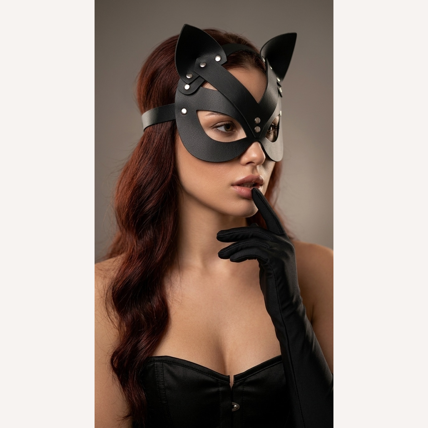 Kit Máscara Mulher Gato Luxo + Luvas Longa Lycra