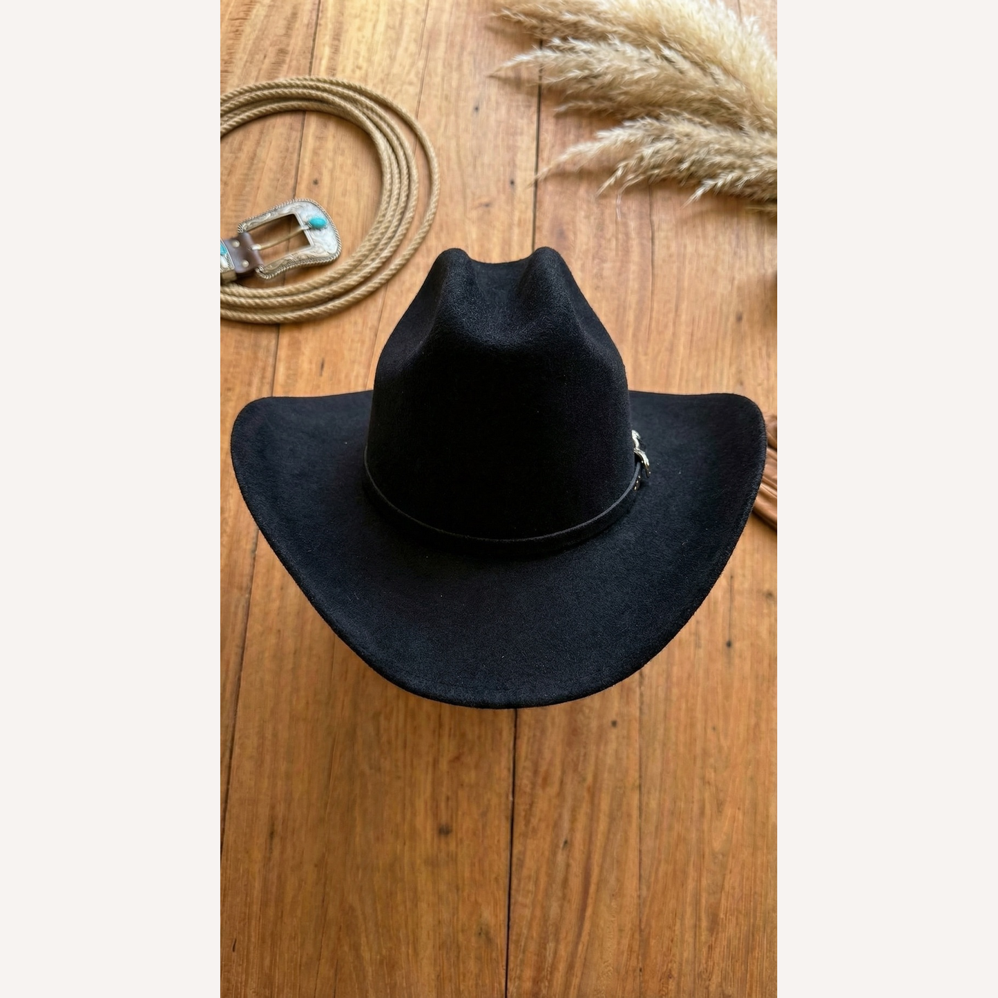 Chapéu Texas Country Montana Preto Aba 10 Aveludado Unissex Bandinha Couro