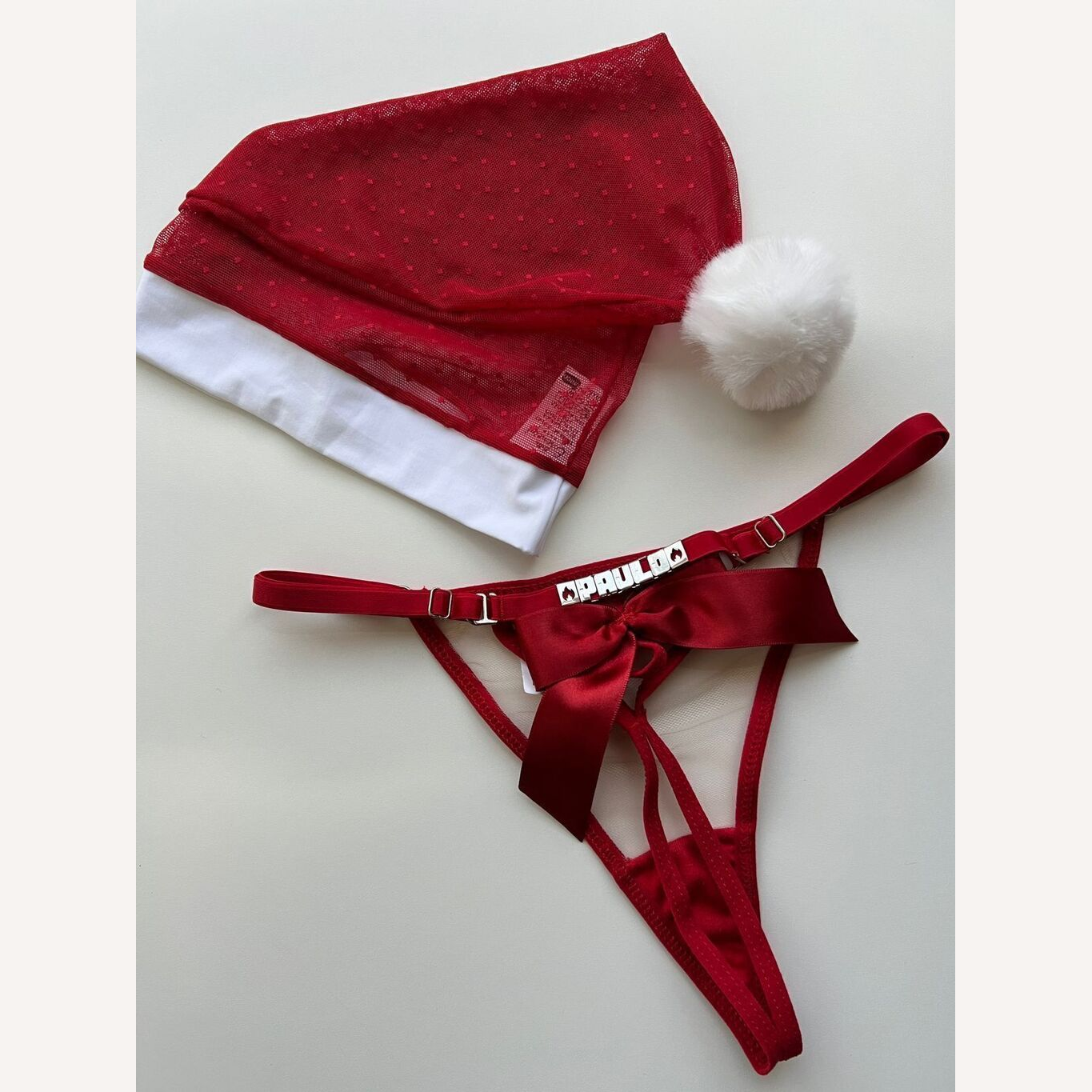 Kit Mamãe Noel Laço Calcinha Personalizável + Gorro até 10 letras)