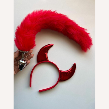 Kit Diabinha Tiara + Plug P Rabo Raposa 40 cm - 2 Itens