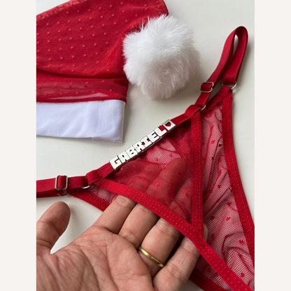 Kit Gorro e Calcinha Mamae Noel Deluxe Personalizável até 10 Letras