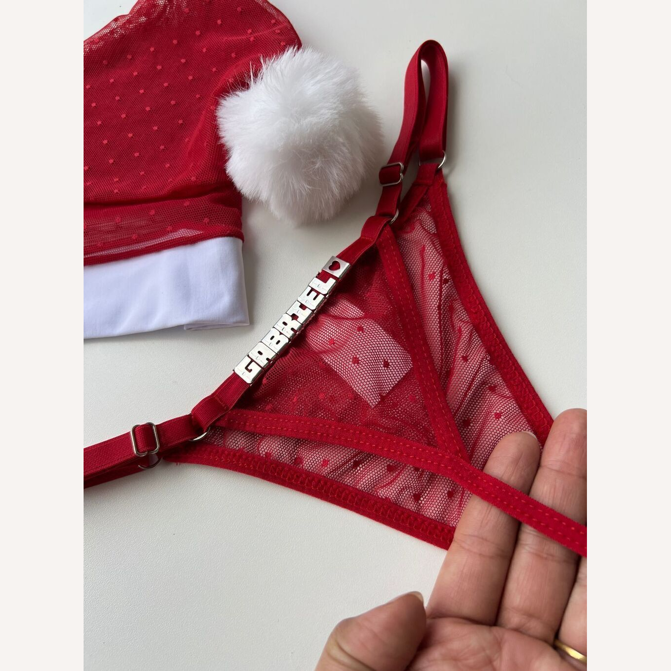 Kit Gorro e Calcinha Mamae Noel Deluxe Personalizável até 10 Letras