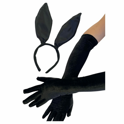 kit Tiara Coelha + Luvas Longa de Veludo Fantasia Halloween
