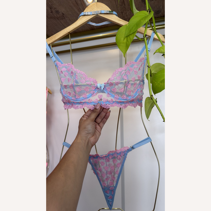 Conjunto Encanto Azul c/ Rosa Personalizável 15 letras